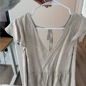 Beige V-Neck Women's Top - Linen